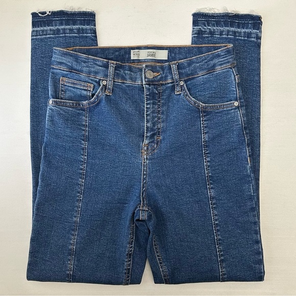 Topshop Jamie Skinny Jeans High Rise Ankle Crop Split Raw Hem Front Seam Blue 26 - Picture 16 of 16